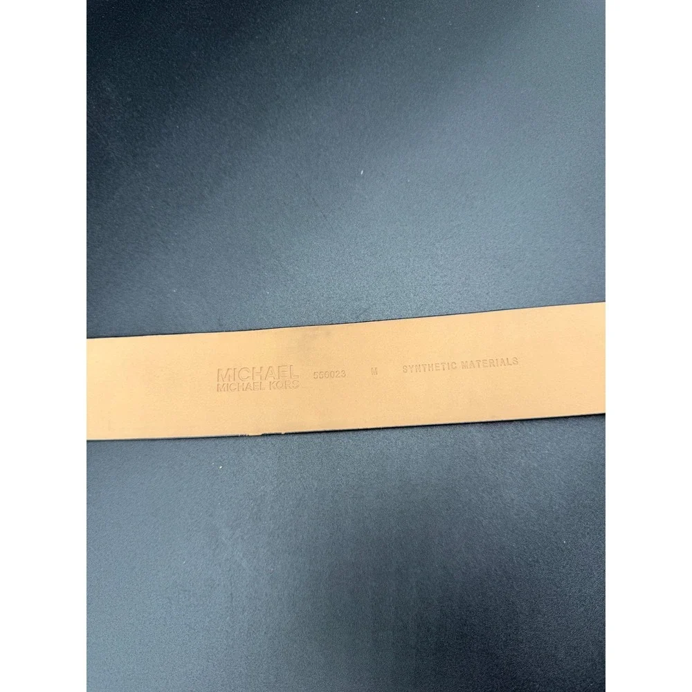 Michael Kors Mens Monogram Logo Belt Beige Brown Gold‎ Buckle 556023 Size M